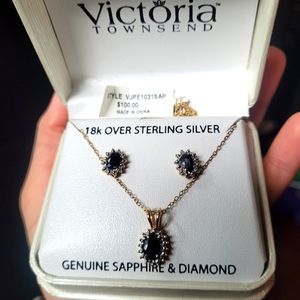 NWT Genuine Sapphire & Diamond Victoria TOWNSEND  Earrings & Necklace